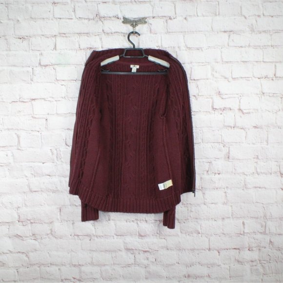 LL Bean Red Cotton Double L Cable Zip Cardigan Sweater Size S - Picture 5 of 10